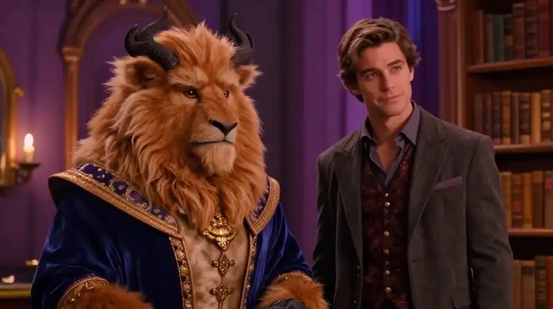 Beast versus Gaston in an enchanted library