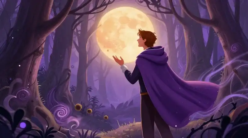 Fairytale prince seeking truth amidst glowing magical forest