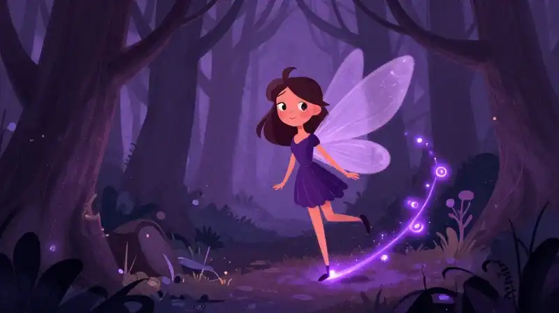 Friendly princess spy in a purple enchanted forest