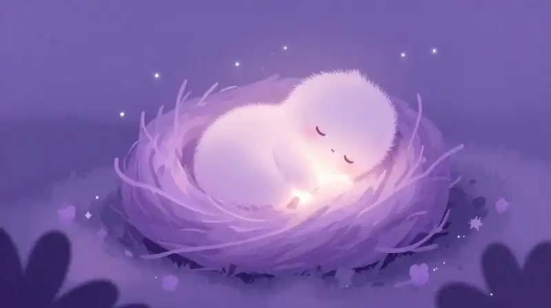 Storybook illustration of a gentle creature drifting into restful sleep