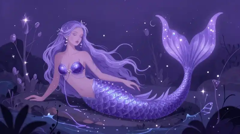 Two-tailed siren from ancient myth in magical setting
