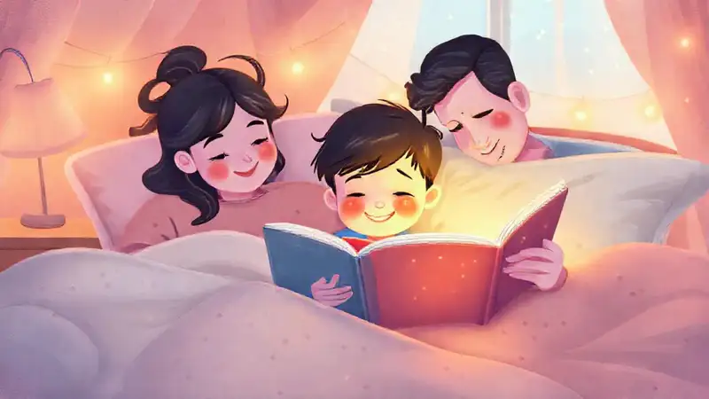 A loving family reads together warmly