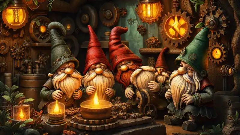 Gnomes crafted inviting, fantastical gadgets together