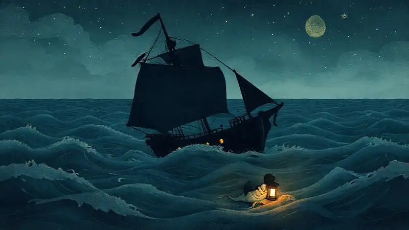 A pirate ship dreams beneath stars